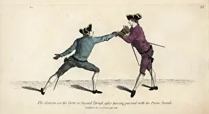 Disarm: Gentleman fencer disarming his opponent on