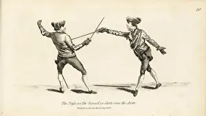 Armes: Gentleman fencer making the Pass on the sword