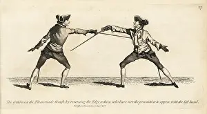 Armes: Gentleman fencer making the return on the Flanconade thrust