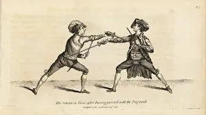 Armes: Gentleman fencer making the return thrust in Tierce