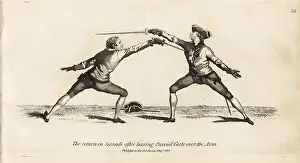 Armes: Gentleman fencer making the Seconde return