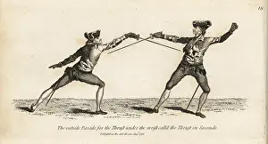 Armes: Gentleman fencer in the position of the Thrust in Seconde