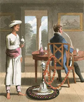 Shisha: Gentleman with his Hookah-Burdar or Pipe-Bearer