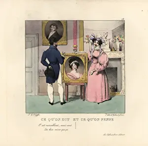 Flattery: Gentleman and lady with portrait in a parlour