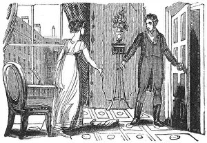 Conversing: Gentleman and lady in a room, c.1810