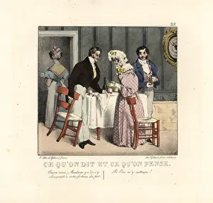 Petites: Gentleman and old lady standing at a table in a restaurant