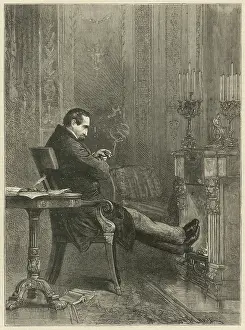 Infront: Gentleman smoking a cigarette while deep in contemplation