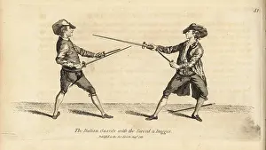 Gentlemen fencers in the Italian Guard position