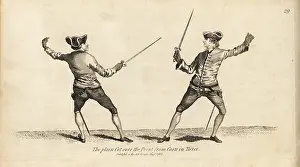 Armes: Gentlemen fencers making the plain Cut over