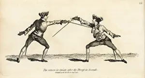 Armes: Gentlemen fencers making a return thrust in