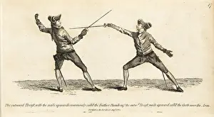 Fingernails: Gentlemen fencers in thrust and parry positions