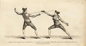 Armes: Gentlemen fencers in Tierce outside guard