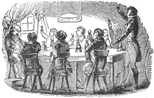 Apr17: Gentlemen toasting round dinner table, c. 1800