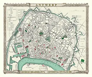 Bradshaw: George Bradshaw map of Antwerp, Belgium