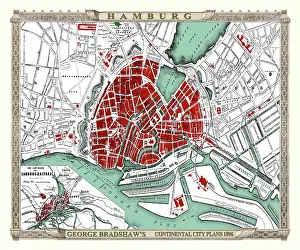 Bradshaws: George Bradshaw map of Hamburg, Germany
