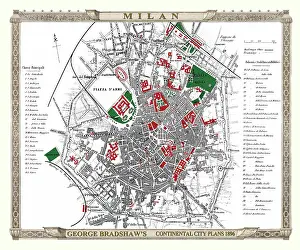 Bradshaw: George Bradshaw map of Milan, Italy