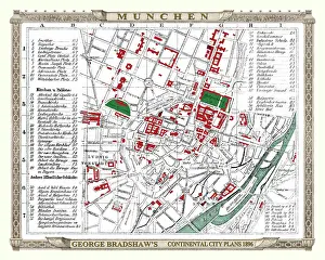 Munchen: George Bradshaw map of Munich, Germany
