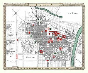 Torino: George Bradshaw map of Turin, Italy
