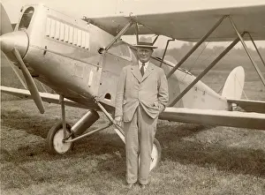 Parnall: George Geach Parnall in front of a Parnall Elf