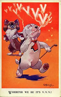 Chee: George Studdy, Bonzo greetings postcard, WW2