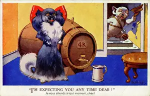 Tankard: George Studdy, Bonzo greetings postcard, WW2
