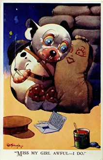 Sandbag: George Studdy, Bonzo greetings postcard, WW2