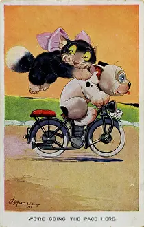 Speeding: George Studdy, Bonzo and Ooloo postcard