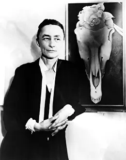 O Keeffe: Georgia O'Keeffe and one of her skull paintings, ?