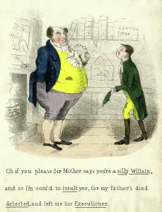 Executioner: Georgian cartoon, boy and solicitor