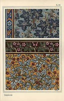 Grassets: Geranium motifs in patterns for wallpaper and fabric