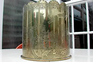 21cm: German 21cm Howitzer shell case with engravings, WW1