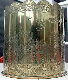 21cm: German 21cm Howitzer shell case with engravings, WW1