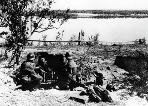 Secures: German anti-tank gun position at the beginning