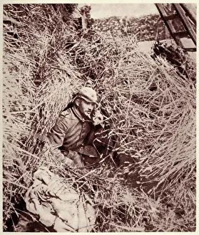 Telephonist: German artillery observation post in a haystack 1914