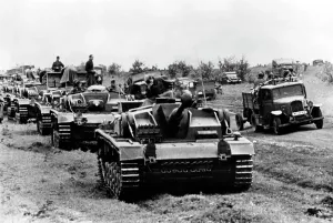 Deployment: German assault guns in assembly position, 1942