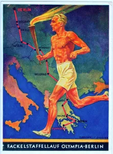Realised: German athlete carrying Olympic flame over world map