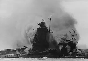 Scuttled: The German battleship Admiral Graf Spee, burning