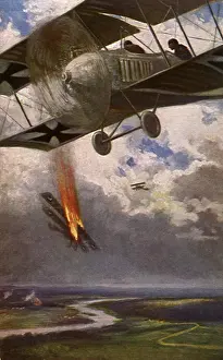 Plummeting: German Biplane and Enemy
