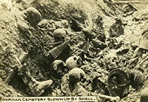 Skulls: German cemetery blown up by American shell, WW1