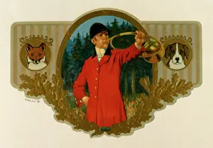 Cigars: German cigar label, huntsman blowing horn