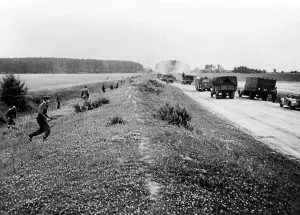 Fled: German column following a Soviet air raid, 1941