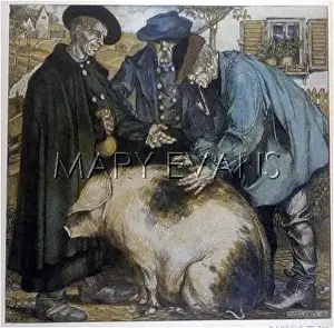 Assessing: Three German Countryfolk Assessing a Pig