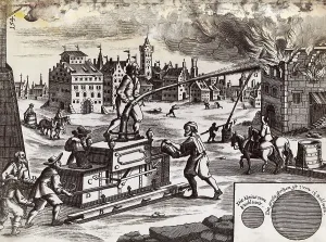 London Fire Brigade: German engraving of 17th century firefighters