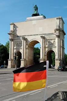 Siegestor: German flag and Siegestor, Munich, Germany