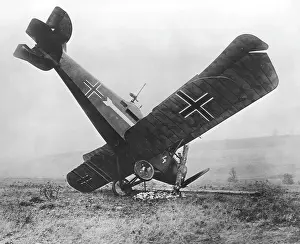 Heights: German Hannover CL.II crashed biplane, WW1