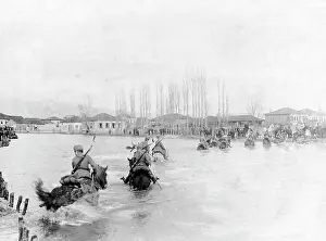 Macedonia: German hussars crossing a river, 1917