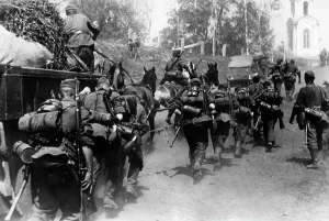 Hauled: German infantry advancing on the Eastern Front, 1941