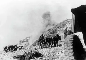 Transition: German infantry under artillery fire on the Dnieper, 1941
