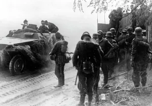 Vistula: German infantry and half track during the fights at the