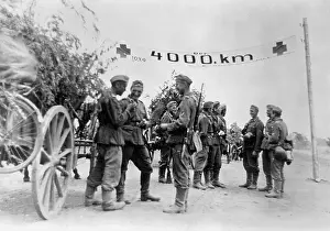 Stretched: German infantry soldiers during a march break on the Eastern